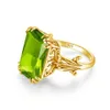 14k conjunto de ouro para mulheres retângulo Original Green Peridot Gemstones Anel Brincos Pingente Brilhante Prata 925 Jóias