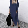 2021 summer and autumn elegant solid color slit dress simple buttoned long shirt skirt women Y1006