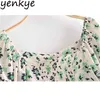 Mode Vrouwen Vintage Floral Print Chiffon Blouse Sexy V-hals Puff Sleeve Crop Top Dames Zoete Tops 210514