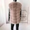 Real Fur Coat Women Fashion Winter Warm Seven Rows Ahead and Back Khaki High Quality Natural Vest 211220