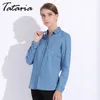 Camicia di jeans primaverile Camicia a maniche lunghe da donna Camicetta con colletto rovesciato Jeans Donna Blue Jean Abiti di moda TATARIA 210514