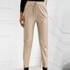 Frauen PU Leder Hosen Mode Street Lady Elastische Taille Bleistift Herbst Kordelzug Jogginghose Taschen Coole Hosen GV109 211124