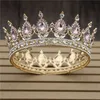 Vintage Round Crown Queen King Crystal Diadem Prom Tiaras och Kronor Bridal Headdress Bröllopshår Smycken Pageant Tillbehör X0726