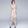 Sommer Mesh Stickerei Blumen Kleid Mode Vintage Luxus Elegante Schlanke Frauen Party Kleider Vestidos 210520