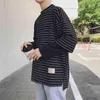 Autumn Striped Pullover Long T-Shirts Men's Fashion O Neck Patchwork Hip Hop Casual Tops Tee Men Cool Harajuku T Shirts for Boys G1222
