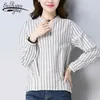 Chegar Mulheres Manga Longa Stripe Blusa Feminino Escritório Senhora Branco Camisa Moda V-Pescoço Tops Blusas D813 30 210521