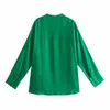 Xasy verão mulheres vintage vintage conjunto de duas peças verde solto em torno do pescoço camisa elástica cintura alta calças casuais conjuntos conjunto 210925