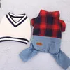 PLAID -skjorta med denim byxor väst totalt sett för hundhöst vinter husdjurskläder set små medelstora djur chihuahua yorkie uppenbarelse6773728