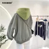 Needbo Milf Hoodies Kvinnors Sweatshirts Letter Print Lamb Wool Pullovers Loose Korean Style Jacket Full Sleeve Casual Toppar 210813