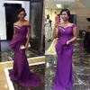 African Off the Shoulder Wedding Party Dress Purple Bridesmaid Dresses Long Jewels Elastic Satin Mermaid evening prom