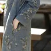 Johnature Winter ретро мода флористический принт стенд пластины пряжки плюшевые Cheongsam платье уютные карманы женские платья 210521