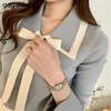 Suéter de mujer Vintage tejido elegante Oficina señora arco pulóver elegante moda coreana Pull Femme Outwear Drop 210601