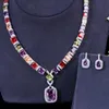 Brincos Colar Prea Princesa luxuosa Corte colorido de jóias de noivado de noiva Pingente Cry Square Crystal Conjuntos de jóias para noivas J469