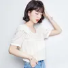 Sommer Koreanische Mode Chiffon Frauen Blusen Büro Dame Hemd und Bluse Spitze Kurzarm Tops Plus Größe XXL 210531