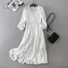 ordifree夏の女性の長いチュニックビーチのドレスSUNDRESS長袖ホワイトレースセクシーなBoho Maxi Dressホリデー服210325