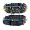 Luxury Designer Retro Antibite Bronze Spiked Rivet Dog Collars Adjustable Pu Leather 3 Colors 2 Sizes for Big Dogs L Sharp Brow1840284