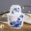 Vintage Blue and White Porslin Sake Set Drinkware With Warmer Cup Peony Floral Japanese Wine Bottle Carafe Kit For One Person