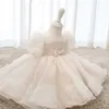 Sommar tonåringar flicka fest klänningar kött färg blommor båge prinsessa klänning bröllop piano utföra formella kläder e01 210610