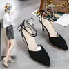 Dress Shoes WHNB Classical Style Women Fashion Pointed Toe Suede Leather Stiletto Heel Pumps Yellow Lace-up High Heels Formal