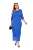 XL-5XL кружевное платье большого размера женщин сплошной цвет круглой шеи три четверти рукава высокого качества красивый элегантный 2021 повседневные платья