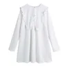 Casual Mujer Blanco Algodón Suelto Vestido Corto Primavera Moda Señoras Peter Pan Collar Vestidos Niñas Dulce Suave 210515