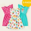 Sommar 3-pack Girls Dresses Toddler Ice Cream Polka Dots Barnkläder Ankomst 3-6Y 210528