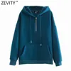 Zevity Femmes Mode Zipper Décoration Casual Lâche Polaire Sweats Femme Basique Poches Hoodies Chic Pulls Tops H522 210603