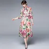 Moda vacaciones de verano vestido de pista mujeres pajarita estampado floral elegante gasa es señoras midi vestidos 210421