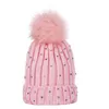 Dzianiny Kids Hat Rhinestone Inlay Multi Color Big Włosy Pasek Pasek Design Cap Winter Toddler Baby Winter Trzymać ciepłe czapki 8 8ER L2