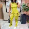 Plus Size Feste Farbe Sleeveless Frauen Jumpsuits Loch Streetwear Jumpsuit Sommer Slim Kleidung Vetement Femme 210513