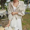 Colorfaith夏秋女性のジャケットスタンド襟カジュアルポケット貨物綿とリネンジッパーショートトップスJK8196 210928