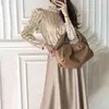 Wiosna Koreański Elegancki Dwuczęściowy Spódnica Zestaw Kobiety Velvet Pullover + Satin A-Line Office Moda Vintage Damskie Stroje 210513