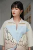 Malarstwo Kołnierz Luźna Sukienka Kobiety Lato Mini Koszula z Szczur Krótki Rękaw Designer Żółty Koreański Moda 210427