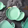 Creative Cactus Flower Shape Cute Ceramic Tableware Household Dishs Snack Fruit Salad Bowl Dessert Plate Dinnerware