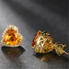 3 S Citrine Gemstones Żółty Kryształowy Stud Kolczyki Dla Kobiet Femme Cyrkon Diament 18K Złoty Kolor Luksusowy Biżuteria Prezent Serce