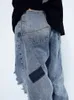 Firmranch Men/Women American Casual Beggar Distressed Hip Hop Washed Blue Broken Denim Pants Streetwear Loose Long Jeans