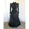 Lässige Kleider 2021 Schwarz Langarm Klassisches Gothic Viktorianisches Partykleid 18. Jahrhundert Baumwolle Bustle Ballkleider Theaterkleidung