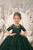 Mädchenkleider Vintage Grün Ballkleid Blumenmädchen für Hochzeit Perlen Spitze Kurzarm Kleinkind Mädchen Festzug Kleid Kinder Formelle Kleidung