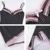 Spaghetti Strap Pink Lace Patched Y2K Dress Women Aesthetic 90s Summer Striped V Neck Sleeveless Sexy Party Mini Dresses Vestido 210510