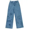 Yedinas Women Jeans Spring Y2K Harajuku Streetwear High midja denim Byxor Leisure Baggy Vintage Blue Femme Straight Pant 210527