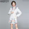 autumn Runway Designer Vintage Printed Mini Dres Button Lantern Sleeve With Belt 210531