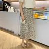 Japonya Artı Boyutu 4XL Vintage Çiçek Baskı Kadınlar Pileli Etek Ruffles Femme Jupe Yüksek Bel Bodycon Orta Boy Şifon Etekler 210619