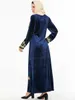 Robe en velours doré arabe brodée bleu foncé pour femmes, grande taille, à la mode, (hors foulard), 9159