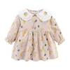 Mudkingdom Embroidery Floral Baby Girl Dresses Long Sleeve Lace Flower Collar Leaf Dress for Clothes Spring Kids CLothing 210615