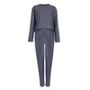 Autumn Winter Gray European And American Woolen Fashion Women's Suit Pants O-Neck Sweater Temperament Two-Piece 210514