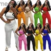 Kadın Eşofman Katı Renk Geniş Bacak Yüksek Bel Setleri Yaz Bayan 2 adet Tüp Üst Takım Elbise Tasarımcı Seksi Bayan İki Parçalı Pantolon
