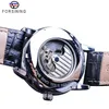 Forsining Automatic Self-Wind Men 드레스 시계 시계 Sun Moon Phase Tourbillon 방수 남성 가죽 손목 시계 유럽과 미국의 새로운 패션 제품