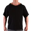 Camisetas masculinas de algodão camisetas casuais fitness homens camisa de fisicultura camisa de manga de batwing ginástica desgaste muscular Camiseta redonda pescoço
