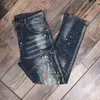 Fashion Streetwear Men Jeans Slim Fit Elastic Destroyed Ripped Denim Trousers Painted Spliced Designer Hip Hop Punk Biker Pants 211120
