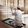 Alfombra de oración portátil útil de 100x60cm con brújula, alfombrilla de poliéster para arrodillarse, alfombra impermeable musulmana con bolsa